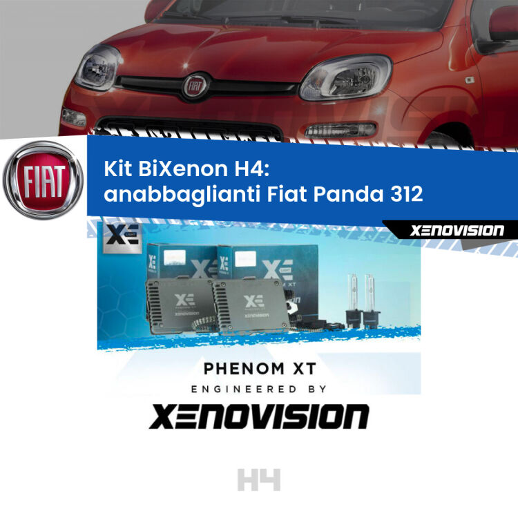 Kit Bixenon professionale H4 per Fiat Panda 312 (2012 in poi). Taglio di luce perfetto, zero spie e riverberi. Leggendaria elettronica Canbus Xenovision. Qualità Massima Garantita.