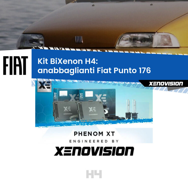 0 H4: Kit Bi Xenon Fiat Punto 176 (a parabola singola) Specifico Zero-Spie Kit Bixenon professionale H4 per Fiat Punto 176 (a parabola singola). Taglio di luce perfetto, zero spie e riverberi. Leggendaria elettronica Canbus Xenovision. Qualità Massima Garantita.