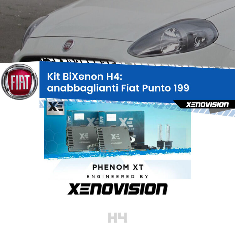 Kit Bixenon professionale H4 per Fiat Punto 199 (2012 - 2018). Taglio di luce perfetto, zero spie e riverberi. Leggendaria elettronica Canbus Xenovision. Qualità Massima Garantita.
