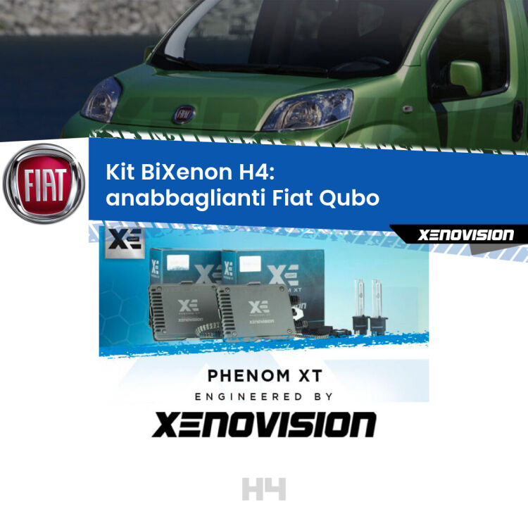 Kit Bixenon professionale H4 per Fiat Qubo  (2008 - 2021). Taglio di luce perfetto, zero spie e riverberi. Leggendaria elettronica Canbus Xenovision. Qualità Massima Garantita.
