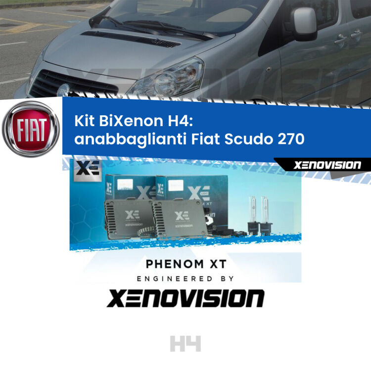 Kit Bixenon professionale H4 per Fiat Scudo 270 (2007 - 2016). Taglio di luce perfetto, zero spie e riverberi. Leggendaria elettronica Canbus Xenovision. Qualità Massima Garantita.