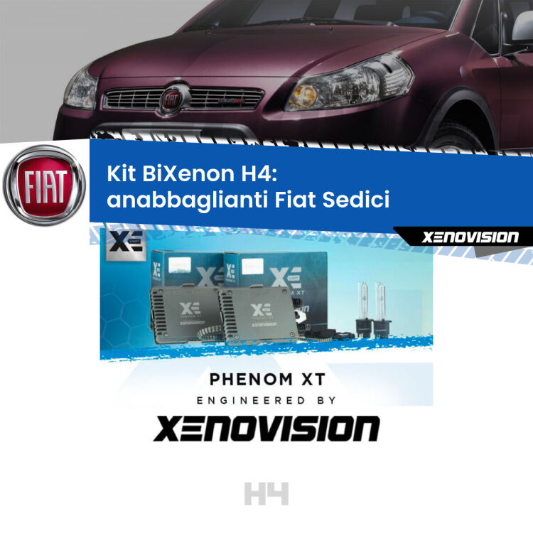 Kit Bixenon professionale H4 per Fiat Sedici  (2006 - 2014). Taglio di luce perfetto, zero spie e riverberi. Leggendaria elettronica Canbus Xenovision. Qualità Massima Garantita.