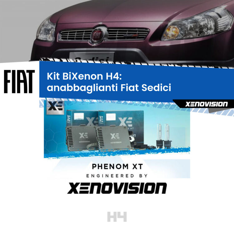 0 H4: Kit Bi Xenon Fiat Sedici (2006 - 2014) Specifico Zero-Spie Kit Bixenon professionale H4 per Fiat Sedici (2006 - 2014). Taglio di luce perfetto, zero spie e riverberi. Leggendaria elettronica Canbus Xenovision. Qualità Massima Garantita.