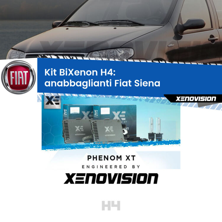 Kit Bixenon professionale H4 per Fiat Siena  (a parabola singola). Taglio di luce perfetto, zero spie e riverberi. Leggendaria elettronica Canbus Xenovision. Qualità Massima Garantita.