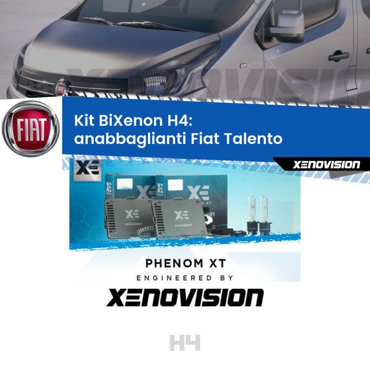 Kit Bixenon professionale H4 per Fiat Talento  (2016 - 2020). Taglio di luce perfetto, zero spie e riverberi. Leggendaria elettronica Canbus Xenovision. Qualità Massima Garantita.