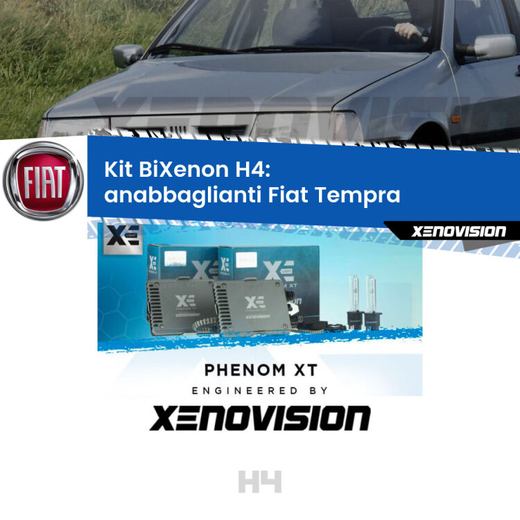 Kit Bixenon professionale H4 per Fiat Tempra  (1990 - 1996). Taglio di luce perfetto, zero spie e riverberi. Leggendaria elettronica Canbus Xenovision. Qualità Massima Garantita.