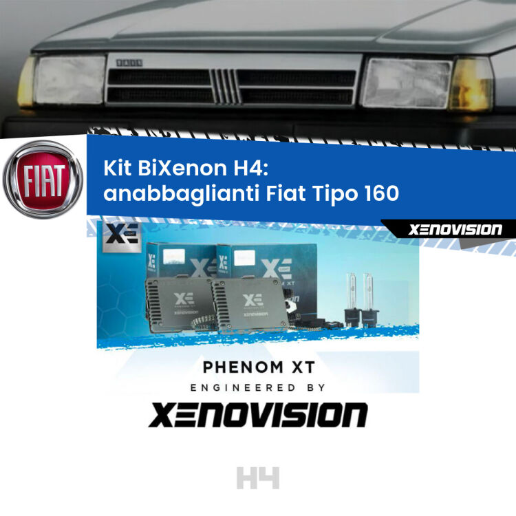 Kit Bixenon professionale H4 per Fiat Tipo 160 (1987 - 1996). Taglio di luce perfetto, zero spie e riverberi. Leggendaria elettronica Canbus Xenovision. Qualità Massima Garantita.
