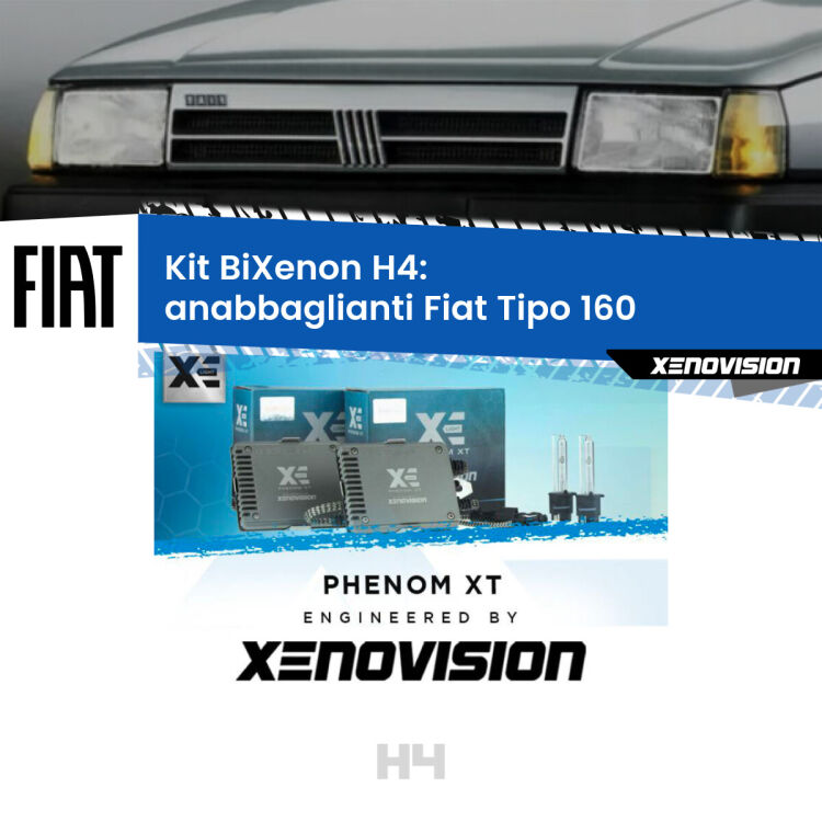 0 H4: Kit Bi Xenon Fiat Tipo 160 (1987 - 1996) Specifico Zero-Spie Kit Bixenon professionale H4 per Fiat Tipo 160 (1987 - 1996). Taglio di luce perfetto, zero spie e riverberi. Leggendaria elettronica Canbus Xenovision. Qualità Massima Garantita.