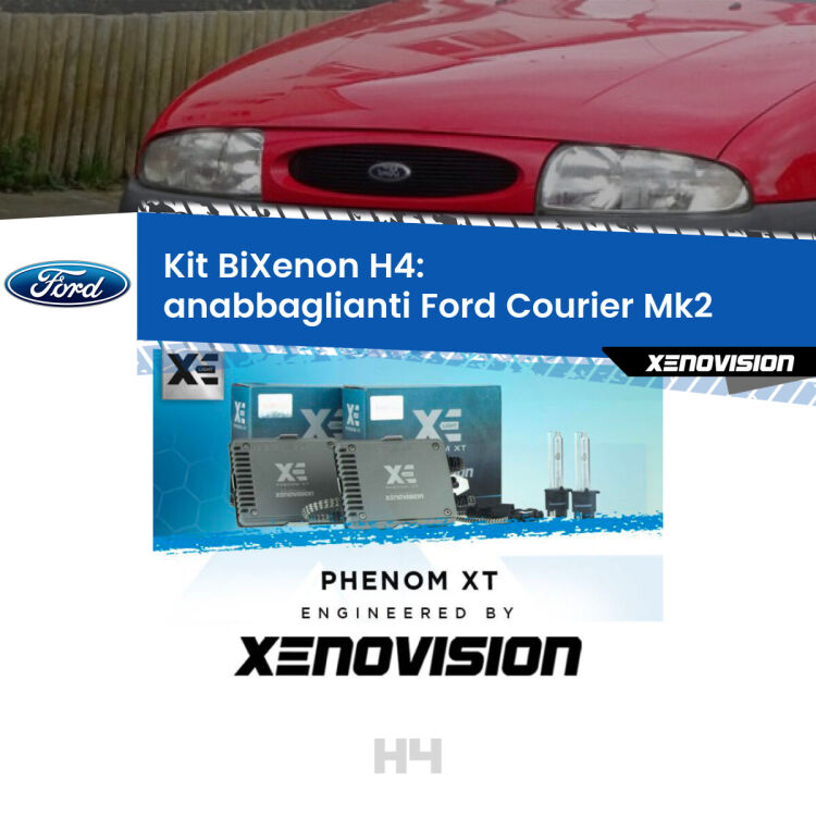 Kit Bixenon professionale H4 per Ford Courier Mk2 (2000 - 2003). Taglio di luce perfetto, zero spie e riverberi. Leggendaria elettronica Canbus Xenovision. Qualità Massima Garantita.