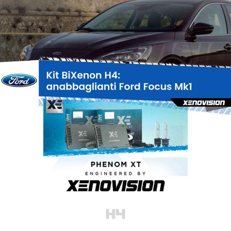 Kit Bixenon professionale H4 per Ford Focus Mk1 (a parabola singola). Taglio di luce perfetto, zero spie e riverberi. Leggendaria elettronica Canbus Xenovision. Qualità Massima Garantita.