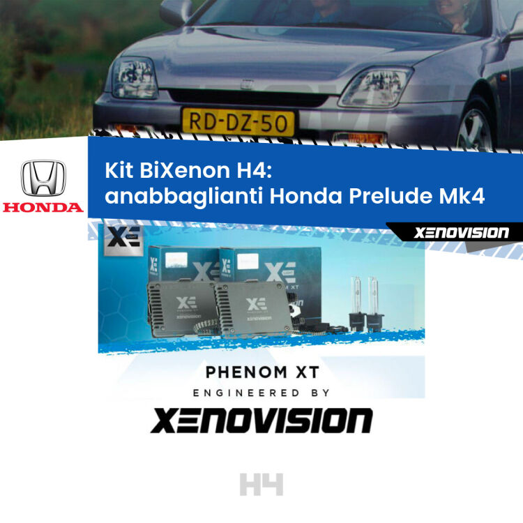 Kit Bixenon professionale H4 per Honda Prelude Mk4 (1992 - 1996). Taglio di luce perfetto, zero spie e riverberi. Leggendaria elettronica Canbus Xenovision. Qualità Massima Garantita.