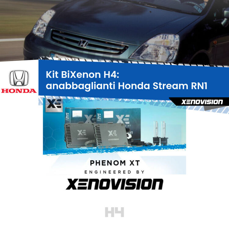 Kit Bixenon professionale H4 per Honda Stream RN1 (2001 - 2006). Taglio di luce perfetto, zero spie e riverberi. Leggendaria elettronica Canbus Xenovision. Qualità Massima Garantita.