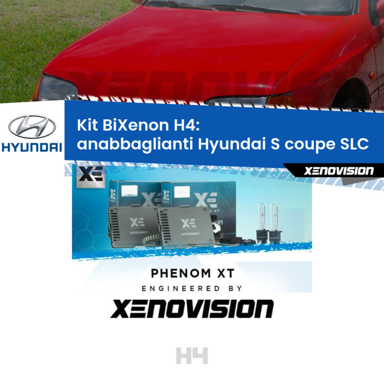 Kit Bixenon professionale H4 per Hyundai S coupe SLC (1990 - 1996). Taglio di luce perfetto, zero spie e riverberi. Leggendaria elettronica Canbus Xenovision. Qualità Massima Garantita.