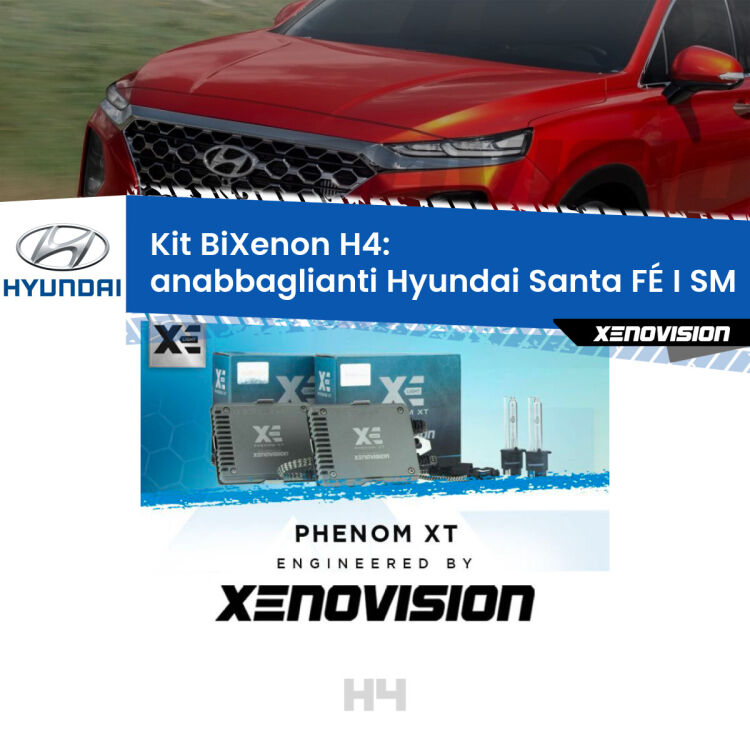 Kit Bixenon professionale H4 per Hyundai Santa FÉ I SM (2001 - 205). Taglio di luce perfetto, zero spie e riverberi. Leggendaria elettronica Canbus Xenovision. Qualità Massima Garantita.