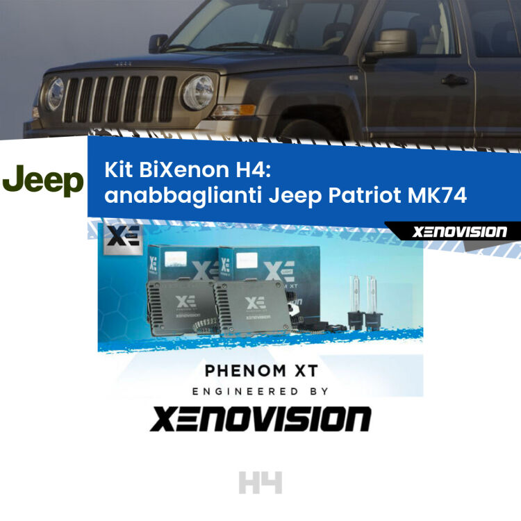 Kit Bixenon professionale H4 per Jeep Patriot MK74 (2007 - 2017). Taglio di luce perfetto, zero spie e riverberi. Leggendaria elettronica Canbus Xenovision. Qualità Massima Garantita.