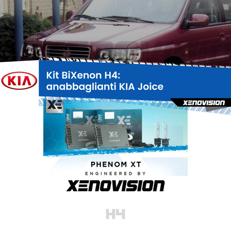 Kit Bixenon professionale H4 per KIA Joice  (2000 - 2003). Taglio di luce perfetto, zero spie e riverberi. Leggendaria elettronica Canbus Xenovision. Qualità Massima Garantita.