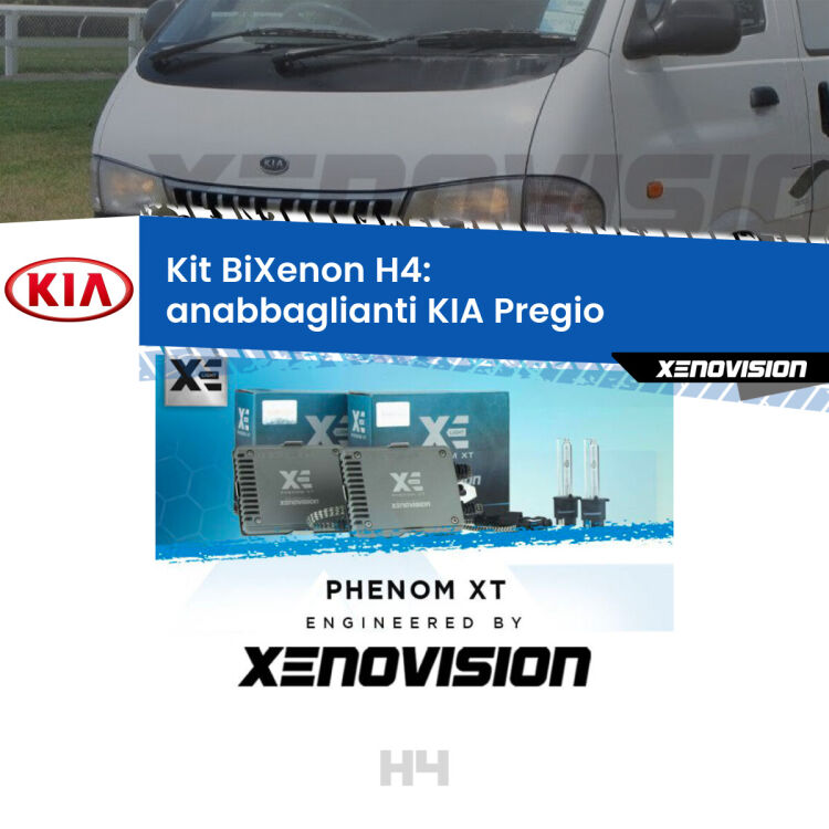 Kit Bixenon professionale H4 per KIA Pregio  (1995 - 2006). Taglio di luce perfetto, zero spie e riverberi. Leggendaria elettronica Canbus Xenovision. Qualità Massima Garantita.