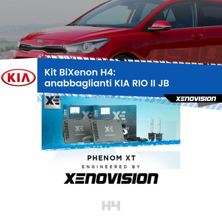 Kit Bixenon professionale H4 per KIA RIO II JB (2005 - 2010). Taglio di luce perfetto, zero spie e riverberi. Leggendaria elettronica Canbus Xenovision. Qualità Massima Garantita.
