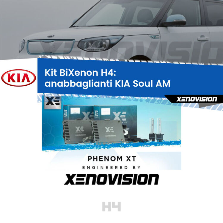 Kit Bixenon professionale H4 per KIA Soul AM (2009 - 2011). Taglio di luce perfetto, zero spie e riverberi. Leggendaria elettronica Canbus Xenovision. Qualità Massima Garantita.