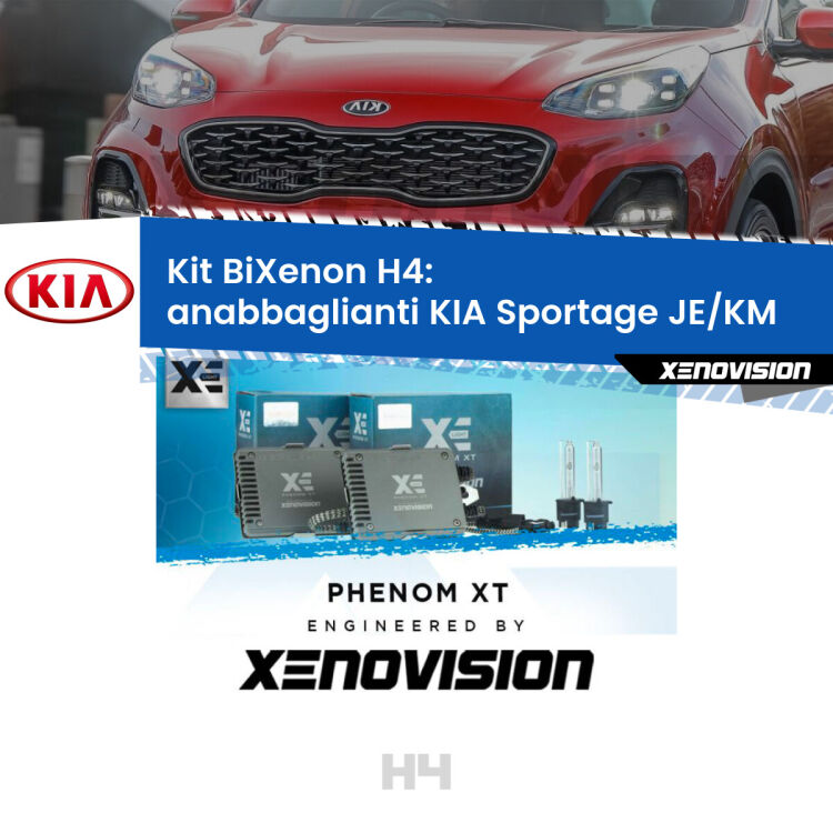 Kit Bixenon professionale H4 per KIA Sportage JE/KM (2004 - 2009). Taglio di luce perfetto, zero spie e riverberi. Leggendaria elettronica Canbus Xenovision. Qualità Massima Garantita.