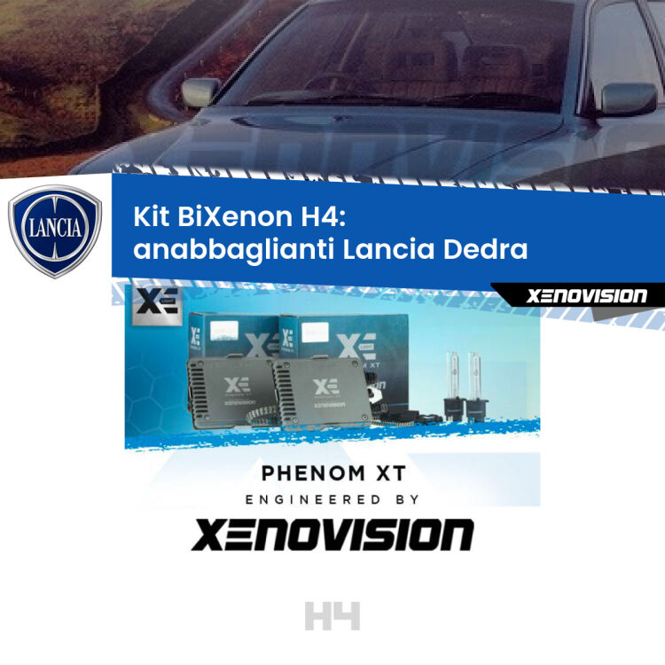 Kit Bixenon professionale H4 per Lancia Dedra  (1989 - 1999). Taglio di luce perfetto, zero spie e riverberi. Leggendaria elettronica Canbus Xenovision. Qualità Massima Garantita.