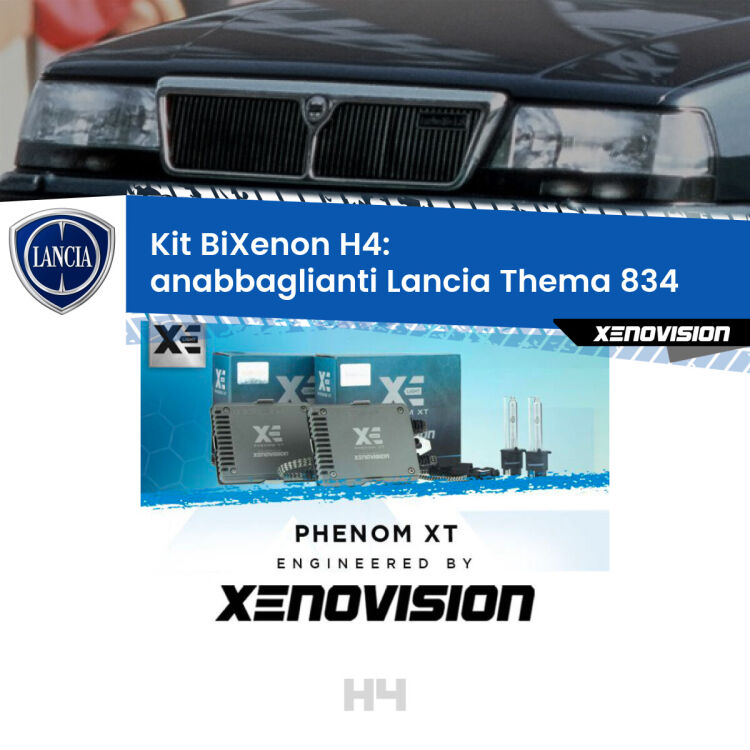 Kit Bixenon professionale H4 per Lancia Thema 834 (1984 - 1994). Taglio di luce perfetto, zero spie e riverberi. Leggendaria elettronica Canbus Xenovision. Qualità Massima Garantita.