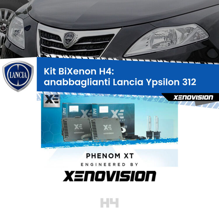 Kit Bixenon professionale H4 per Lancia Ypsilon 312 (2011 in poi). Taglio di luce perfetto, zero spie e riverberi. Leggendaria elettronica Canbus Xenovision. Qualità Massima Garantita.