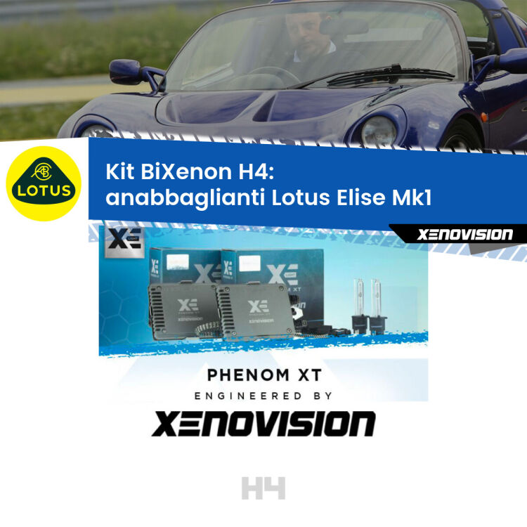 Kit Bixenon professionale H4 per Lotus Elise Mk1 (1996 - 2009). Taglio di luce perfetto, zero spie e riverberi. Leggendaria elettronica Canbus Xenovision. Qualità Massima Garantita.