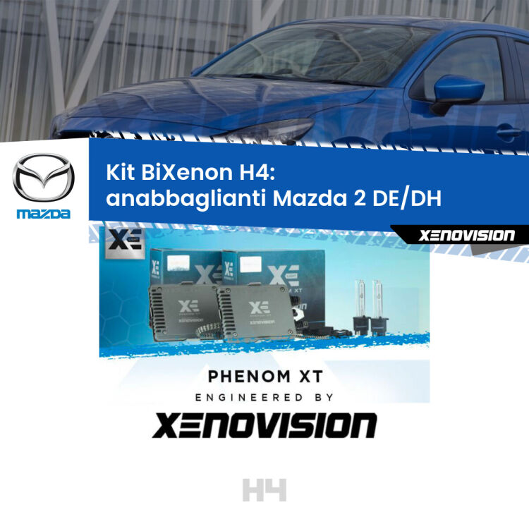 Kit Bixenon professionale H4 per Mazda 2 DE/DH (a parabola singola). Taglio di luce perfetto, zero spie e riverberi. Leggendaria elettronica Canbus Xenovision. Qualità Massima Garantita.