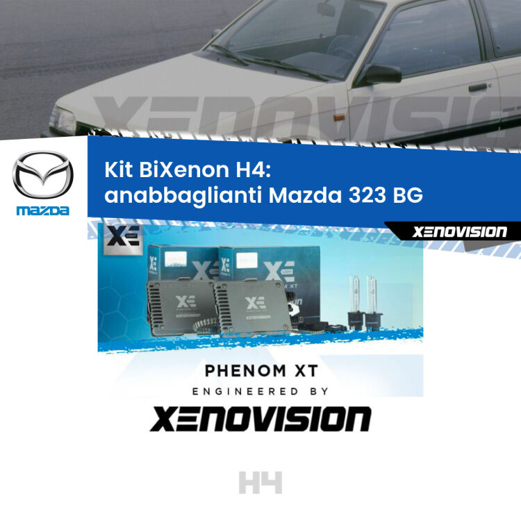 Kit Bixenon professionale H4 per Mazda 323 BG (1989 - 1994). Taglio di luce perfetto, zero spie e riverberi. Leggendaria elettronica Canbus Xenovision. Qualità Massima Garantita.