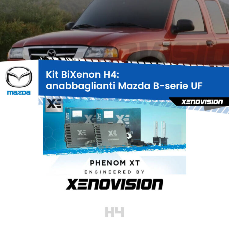 Kit Bixenon professionale H4 per Mazda B-serie UF (1985 - 1999). Taglio di luce perfetto, zero spie e riverberi. Leggendaria elettronica Canbus Xenovision. Qualità Massima Garantita.