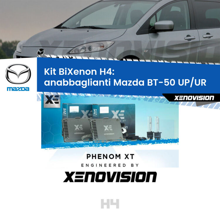 Kit Bixenon professionale H4 per Mazda BT-50 UP/UR (2011 in poi). Taglio di luce perfetto, zero spie e riverberi. Leggendaria elettronica Canbus Xenovision. Qualità Massima Garantita.