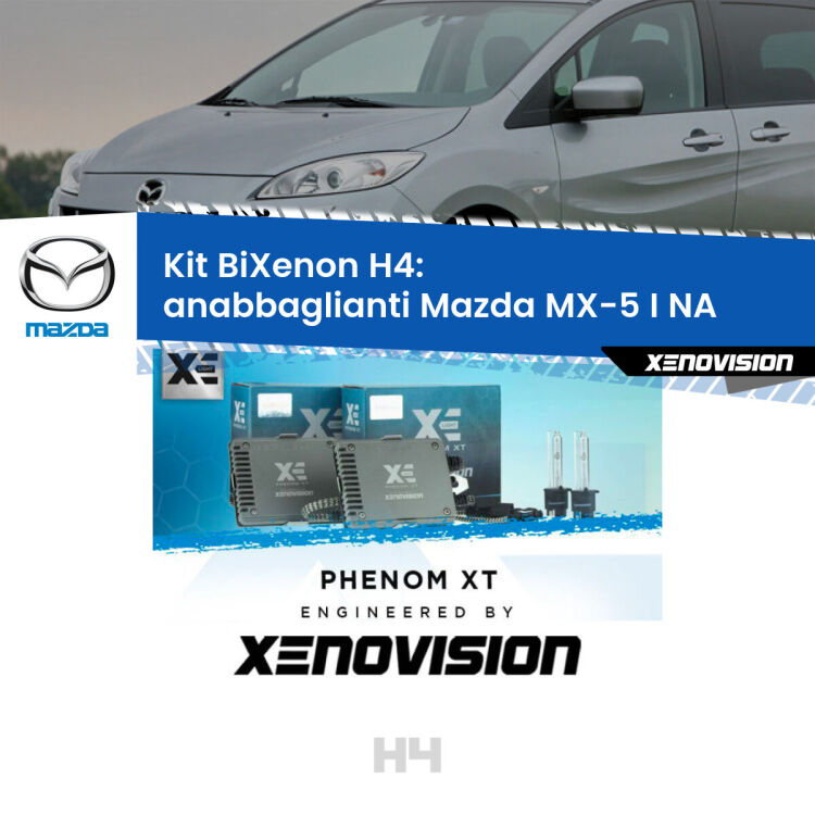 Kit Bixenon professionale H4 per Mazda MX-5 I NA (1990 - 1998). Taglio di luce perfetto, zero spie e riverberi. Leggendaria elettronica Canbus Xenovision. Qualità Massima Garantita.