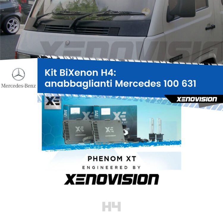 Kit Bixenon professionale H4 per Mercedes 100 631 (1988 - 1996). Taglio di luce perfetto, zero spie e riverberi. Leggendaria elettronica Canbus Xenovision. Qualità Massima Garantita.