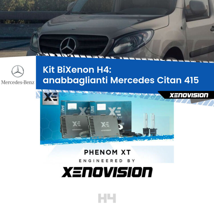 Kit Bixenon professionale H4 per Mercedes Citan 415 (2012 in poi). Taglio di luce perfetto, zero spie e riverberi. Leggendaria elettronica Canbus Xenovision. Qualità Massima Garantita.