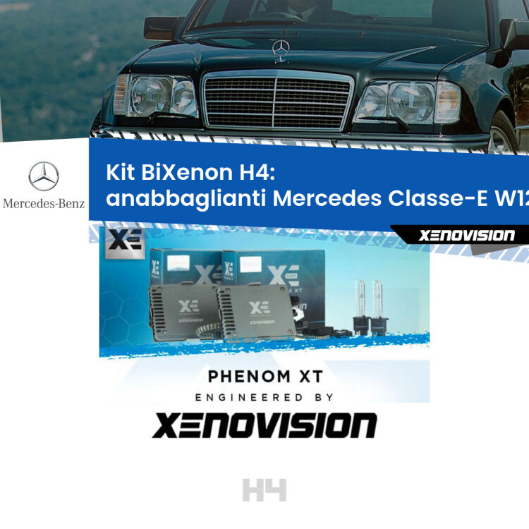 Kit Bixenon professionale H4 per Mercedes Classe-E W124 (1993 - 1995). Taglio di luce perfetto, zero spie e riverberi. Leggendaria elettronica Canbus Xenovision. Qualità Massima Garantita.
