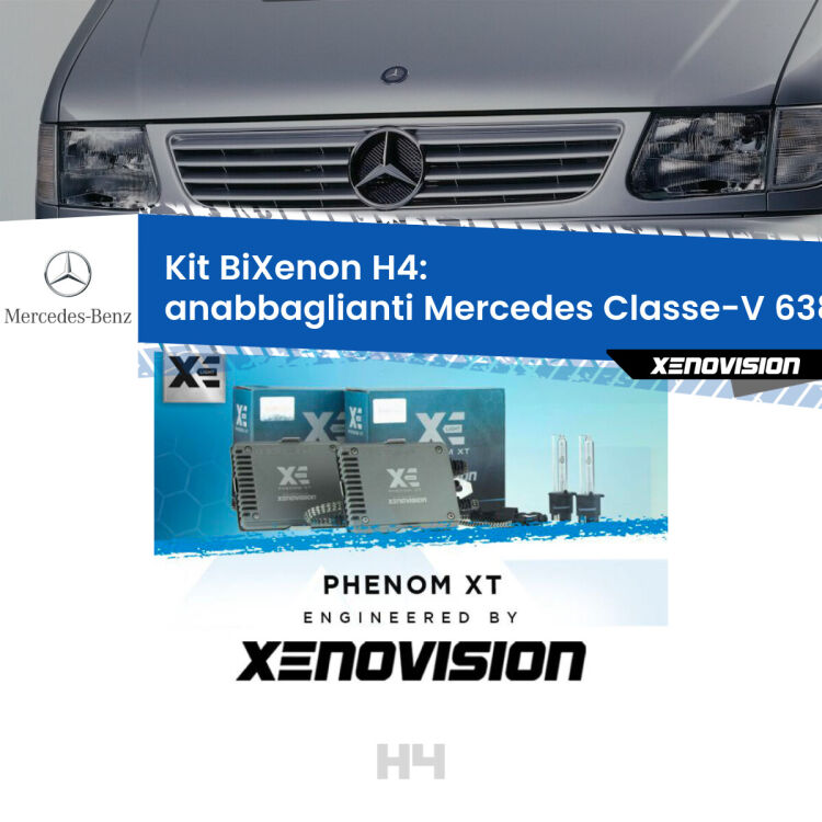 Kit Bixenon professionale H4 per Mercedes Classe-V 638/2 (1996 - 2003). Taglio di luce perfetto, zero spie e riverberi. Leggendaria elettronica Canbus Xenovision. Qualità Massima Garantita.