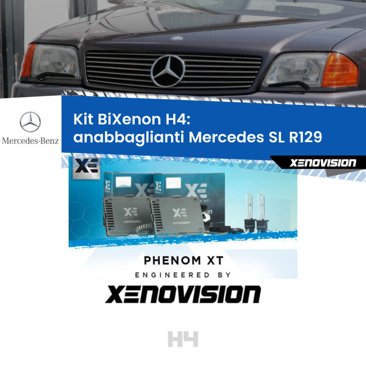 Kit Bixenon professionale H4 per Mercedes SL R129 (1989 - 2001). Taglio di luce perfetto, zero spie e riverberi. Leggendaria elettronica Canbus Xenovision. Qualità Massima Garantita.
