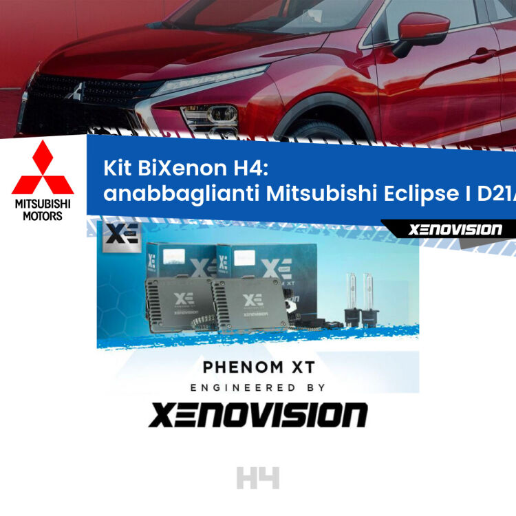 Kit Bixenon professionale H4 per Mitsubishi Eclipse I D21A (1991 - 1995). Taglio di luce perfetto, zero spie e riverberi. Leggendaria elettronica Canbus Xenovision. Qualità Massima Garantita.