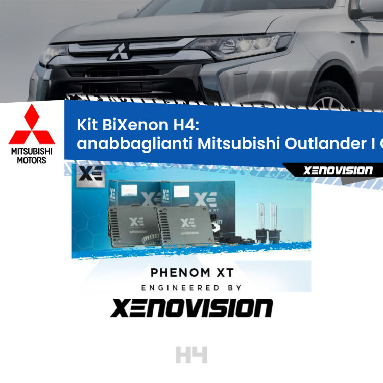 Kit Bixenon professionale H4 per Mitsubishi Outlander I CU (a parabola singola). Taglio di luce perfetto, zero spie e riverberi. Leggendaria elettronica Canbus Xenovision. Qualità Massima Garantita.