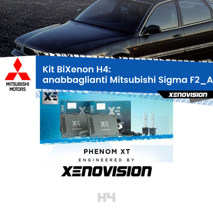 Kit Bixenon professionale H4 per Mitsubishi Sigma F2_A, F1_A (1990 - 1996). Taglio di luce perfetto, zero spie e riverberi. Leggendaria elettronica Canbus Xenovision. Qualità Massima Garantita.
