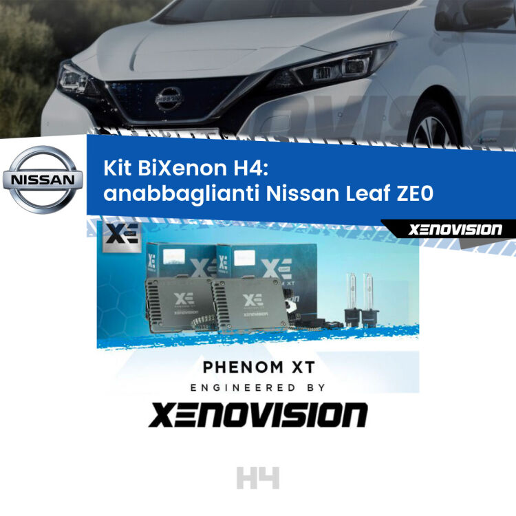 Kit Bixenon professionale H4 per Nissan Leaf ZE0 (2010 - 2016). Taglio di luce perfetto, zero spie e riverberi. Leggendaria elettronica Canbus Xenovision. Qualità Massima Garantita.