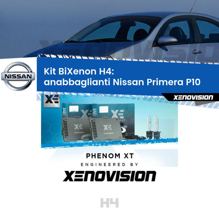 Kit Bixenon professionale H4 per Nissan Primera P10 (1990 - 1996). Taglio di luce perfetto, zero spie e riverberi. Leggendaria elettronica Canbus Xenovision. Qualità Massima Garantita.