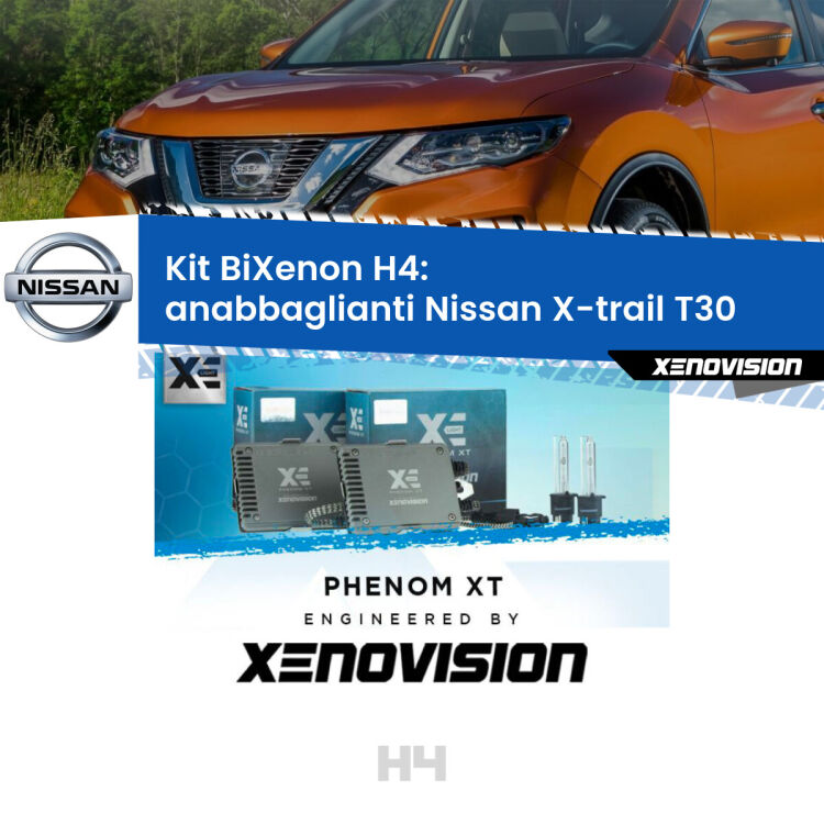 Kit Bixenon professionale H4 per Nissan X-trail T30 (2001 - 2007). Taglio di luce perfetto, zero spie e riverberi. Leggendaria elettronica Canbus Xenovision. Qualità Massima Garantita.