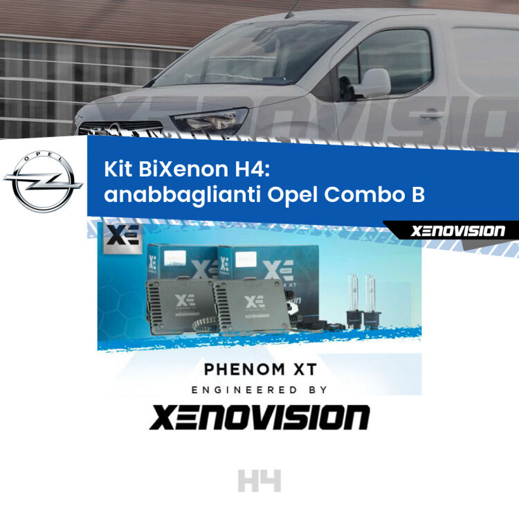 Kit Bixenon professionale H4 per Opel Combo B  (1994 - 2001). Taglio di luce perfetto, zero spie e riverberi. Leggendaria elettronica Canbus Xenovision. Qualità Massima Garantita.