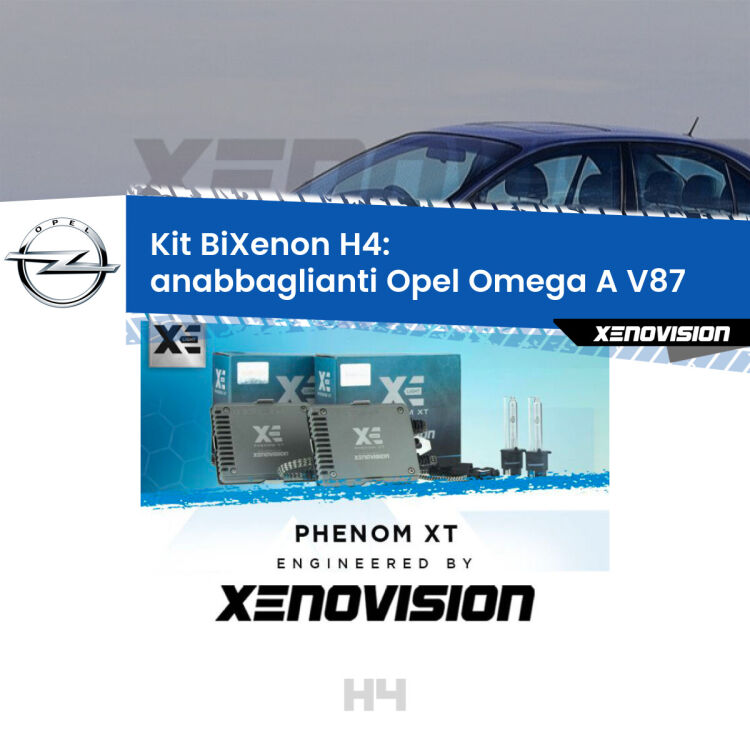 Kit Bixenon professionale H4 per Opel Omega A V87 (1986 - 1994). Taglio di luce perfetto, zero spie e riverberi. Leggendaria elettronica Canbus Xenovision. Qualità Massima Garantita.