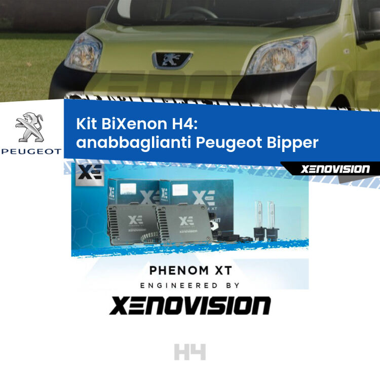 Kit Bixenon professionale H4 per Peugeot Bipper  (2008 in poi). Taglio di luce perfetto, zero spie e riverberi. Leggendaria elettronica Canbus Xenovision. Qualità Massima Garantita.