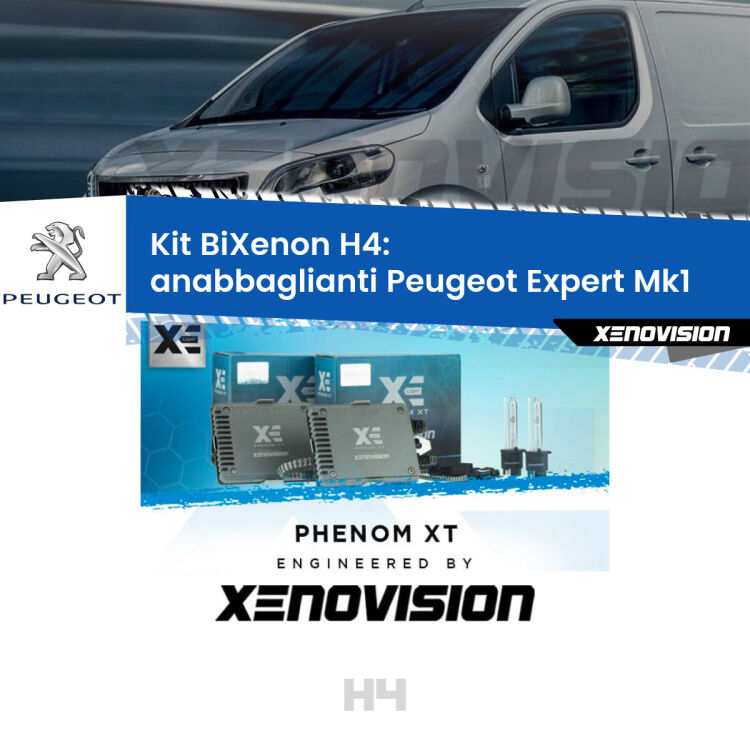 Kit Bixenon professionale H4 per Peugeot Expert Mk1 (1996 - 2006). Taglio di luce perfetto, zero spie e riverberi. Leggendaria elettronica Canbus Xenovision. Qualità Massima Garantita.