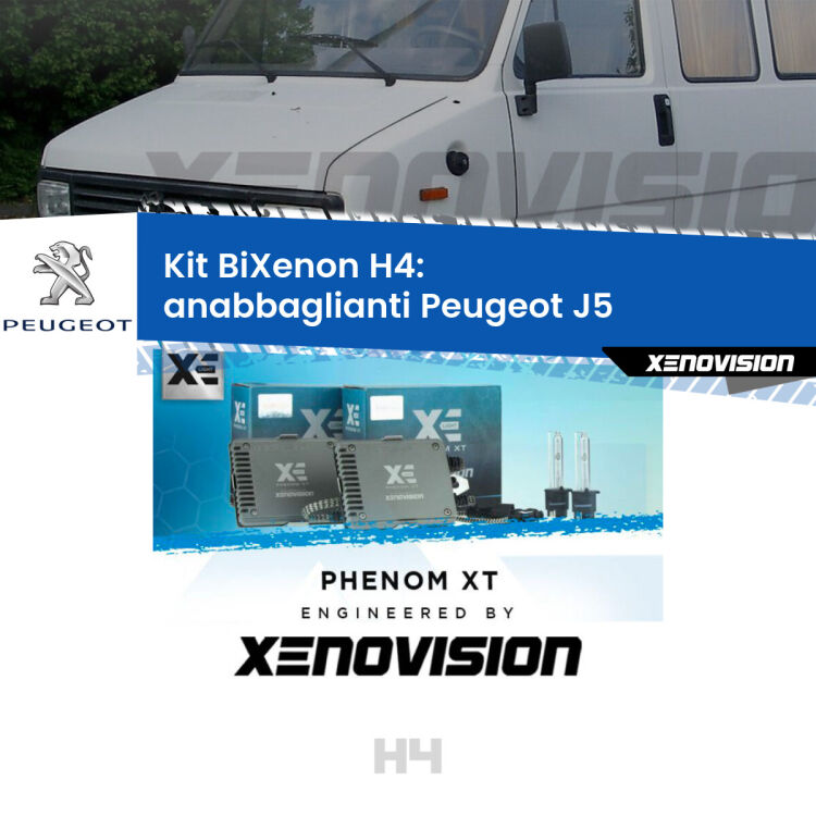 Kit Bixenon professionale H4 per Peugeot J5  (1990 - 1994). Taglio di luce perfetto, zero spie e riverberi. Leggendaria elettronica Canbus Xenovision. Qualità Massima Garantita.