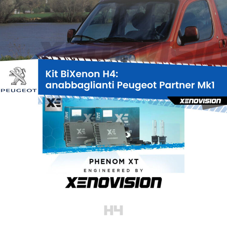 Kit Bixenon professionale H4 per Peugeot Partner Mk1 (1996 - 2007). Taglio di luce perfetto, zero spie e riverberi. Leggendaria elettronica Canbus Xenovision. Qualità Massima Garantita.